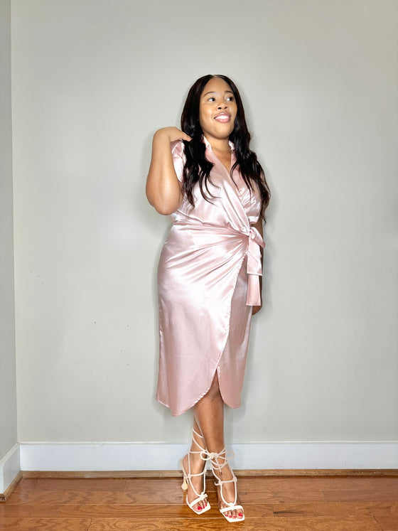 Pink Wrap Satin Dress