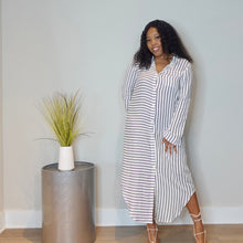  Striped Collared Button-Front Shirt Dress